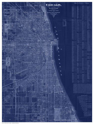Antique Map of Chicago (blue) by Blanchard - FairField Art Publishing